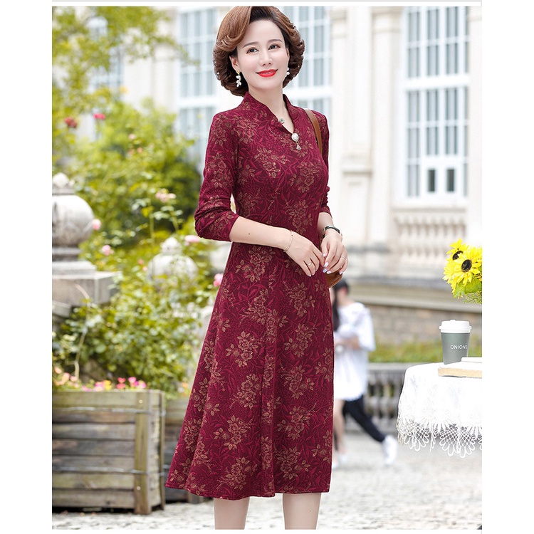 Đầm xòe thu đông cho phụ nữ trung niên tuổi U60