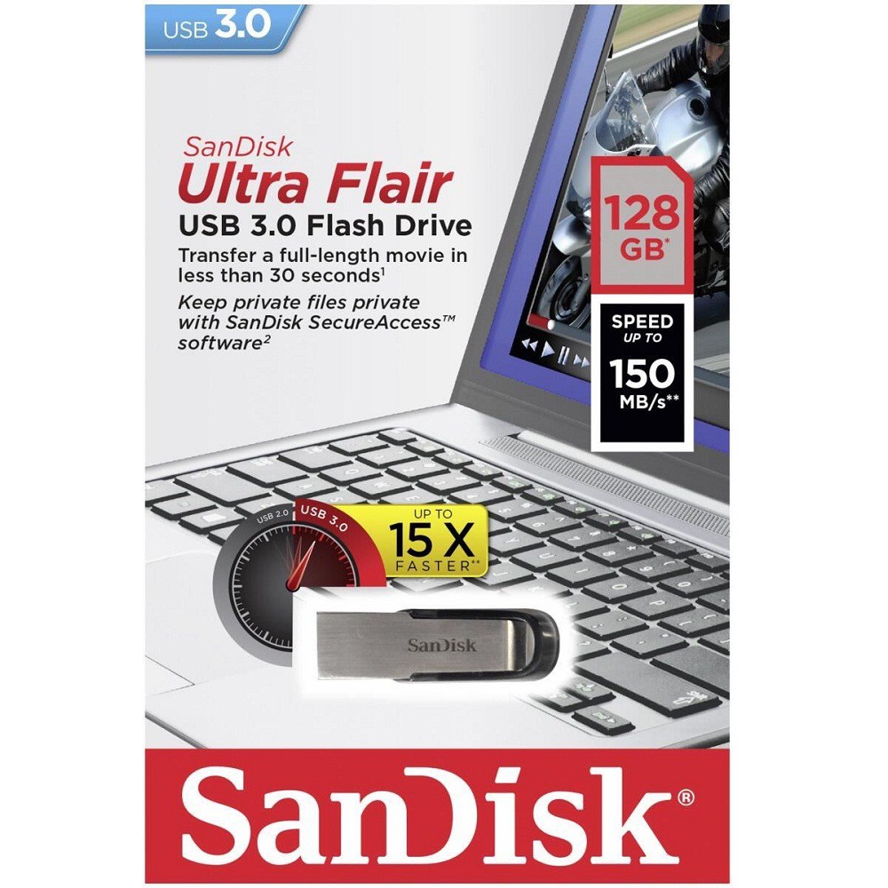 USB 3.0 SanDisk Ultra Flair CZ73 16GB / 32GB / 64GB / 128GB 150MB/s (Bạc) - Hàng chính hãng