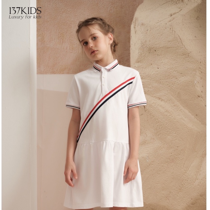Váy polo sọc chéo 137Kids chất cotton thoáng mát thiết kế đuôi cá xòe xinh xắn cho bé gái