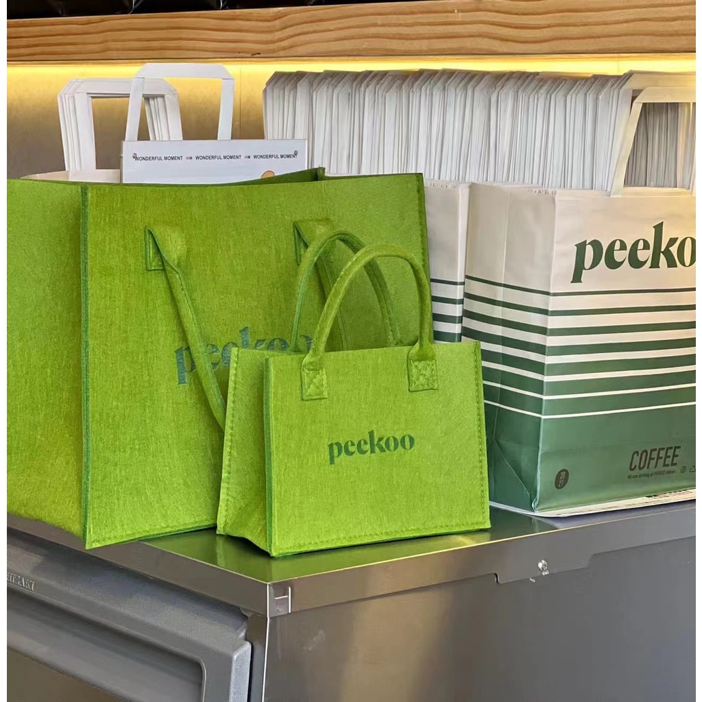 Túi xách PEEKOO màu xanh thời thượng túi tote vải nỉ in chữ đeo vai với ngăn chứa rộng dùng đi làm đi chơi