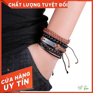 Set 4 Vòng đeo tay Handmade, Gắn thẻ Believe, Chất liệu da và vải Canvas