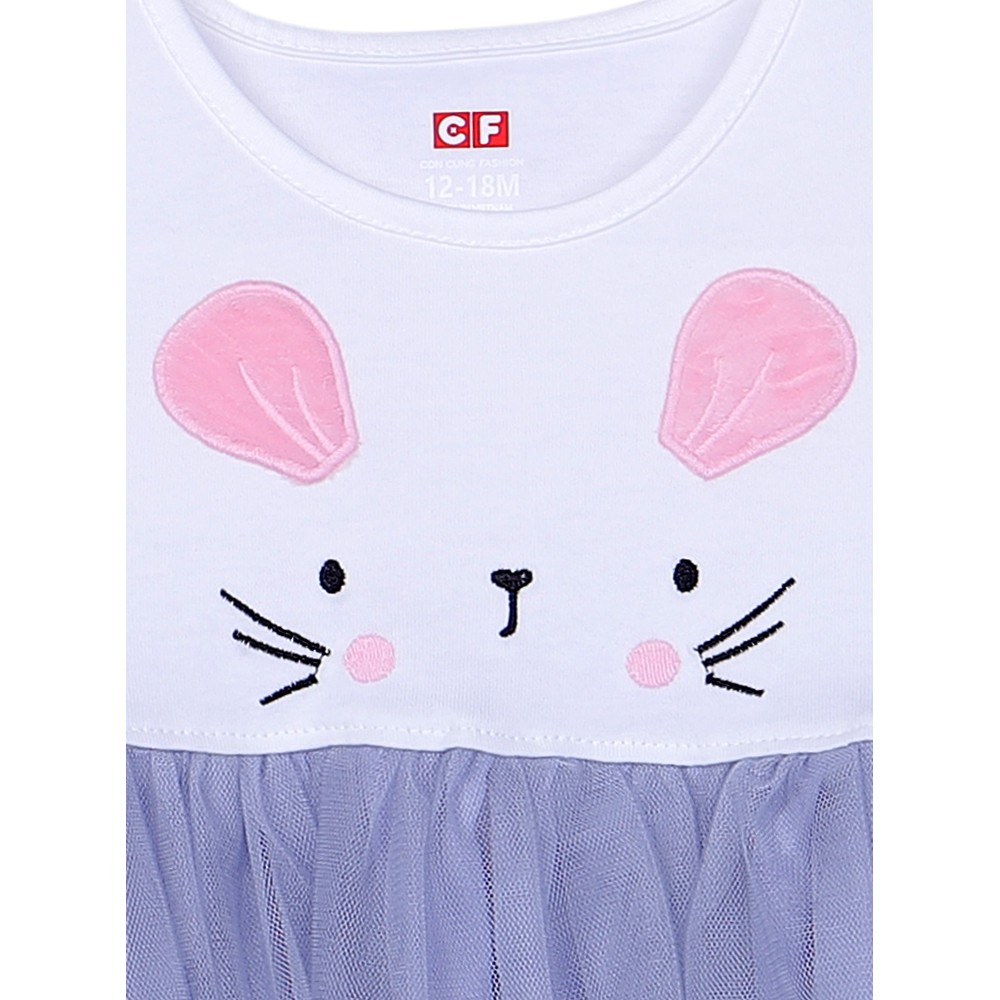 (hàng Concung) Đầm thun bé gái mặc ngoài CF G1220022 (6-24M,Trắng)
