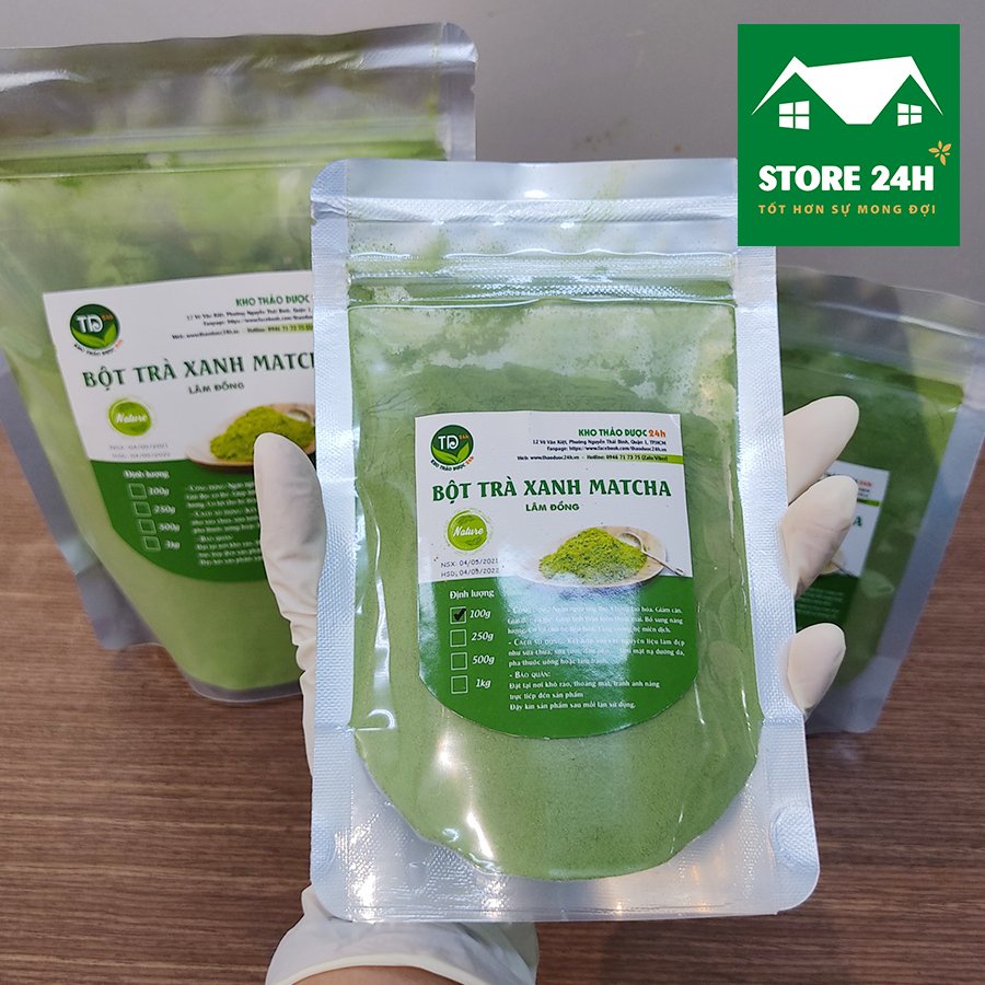 Bột trà xanh matcha Lâm Đồng nguyên chất 100%, làm bánh, pha đồ uống, đắp mặt, trắng da I Store 24h