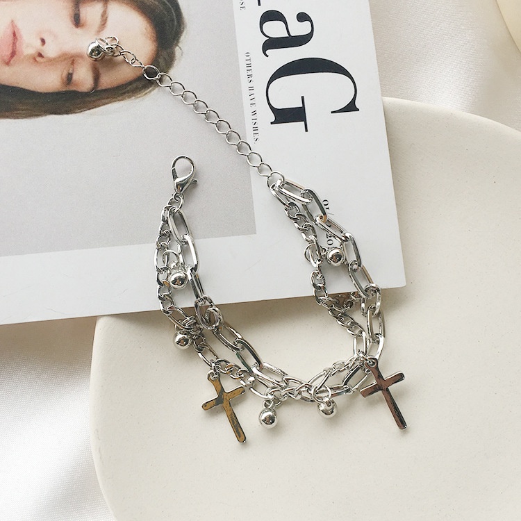 Lắc Tay Vòng Tay 2 Lớp Kim Loại UNISEX Nam Nữ ThánG giá Chữ Thập Gắn Thêm Bi Tròn Độc Đáo Cá Tính Và Thời Trang VT-32