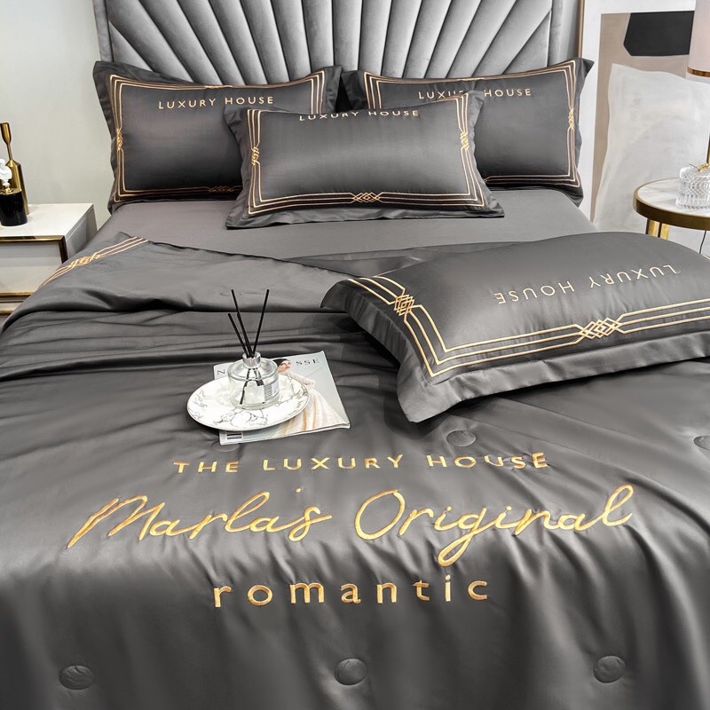 BỘ CHĂN GA GỐI PHI LỤA MALAS CHĂN TRẦN HÈ SIÊU CẤP,trọn bộ 4 món