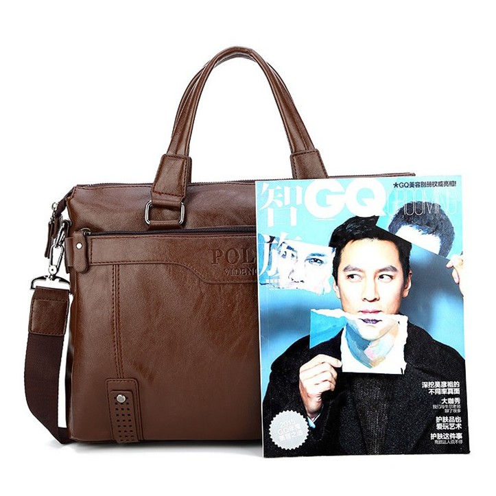 Túi xách công sở POLO da bò cao cấp, đựng vừa laptop 14 inch (Nâu đậm - Nâu sáng - Đen) | BigBuy360 - bigbuy360.vn