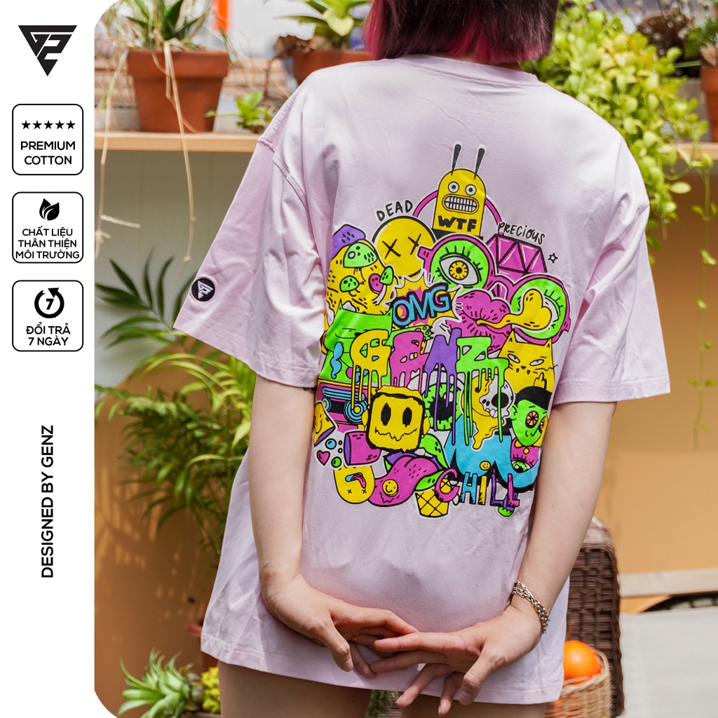 Áo thun tay lỡ GENZ phông Unisex nam nữ Cotton oversize form rộng Sticker Factory