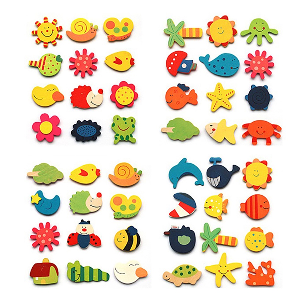 Et 12 miếng nam châm hình hoạt hình bằng gỗ trang trí gắn tủ lạnh