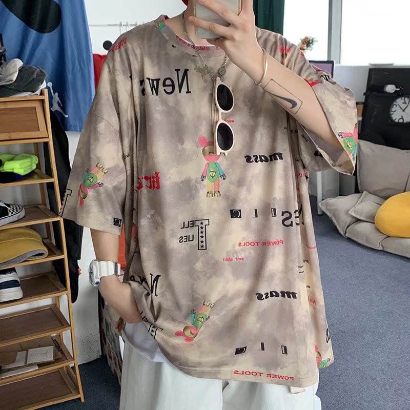 Áo Thun Tay Lửng Dáng Rộng Thoải Mái Họa Tiết Graffiti Cá Tính Cho Nam Nữ Size M-3XL