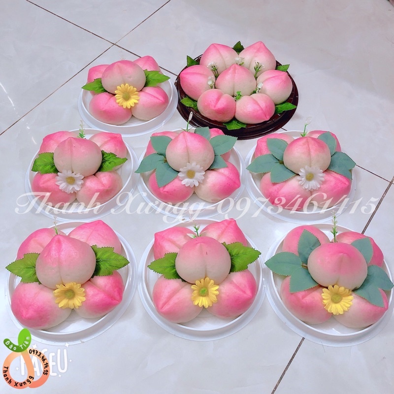 Khay lễ Bánh Bao Đào Tiên chay cúng mùng 1 và 15