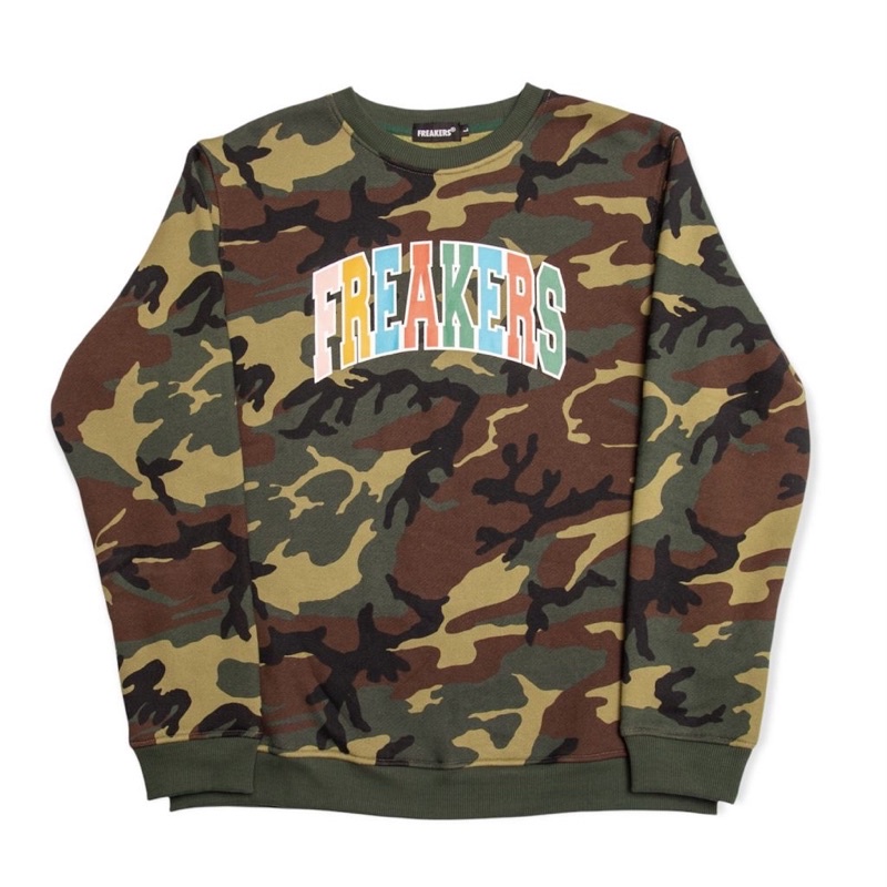 Áo nỉ chui đầu FREAKERS OVERSIZED MULTI COLOR CURVE LOGO CAMOUFLAGE SWEATERS