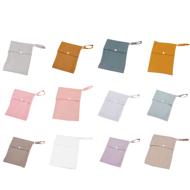 Túi Đựng Tã Lót Em Bé Bằng Cotton Mềm Màu Trơn Đa Năng Kích Thước 25x20cm Có Thể Tái Sử Dụng