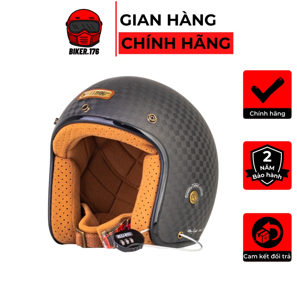 Mũ bảo hiểm 3/4 Bulldog Heli Carbon siêu nhẹ chỉ 650gr - BIKER.176 - Mũ bảo hiểm chính hãng Vũng Tàu