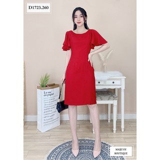 Đầm Dự Tiệc NHẬT VY Body Trơn Tay Cánh Tiên Màu Đen, Đỏ - D1723