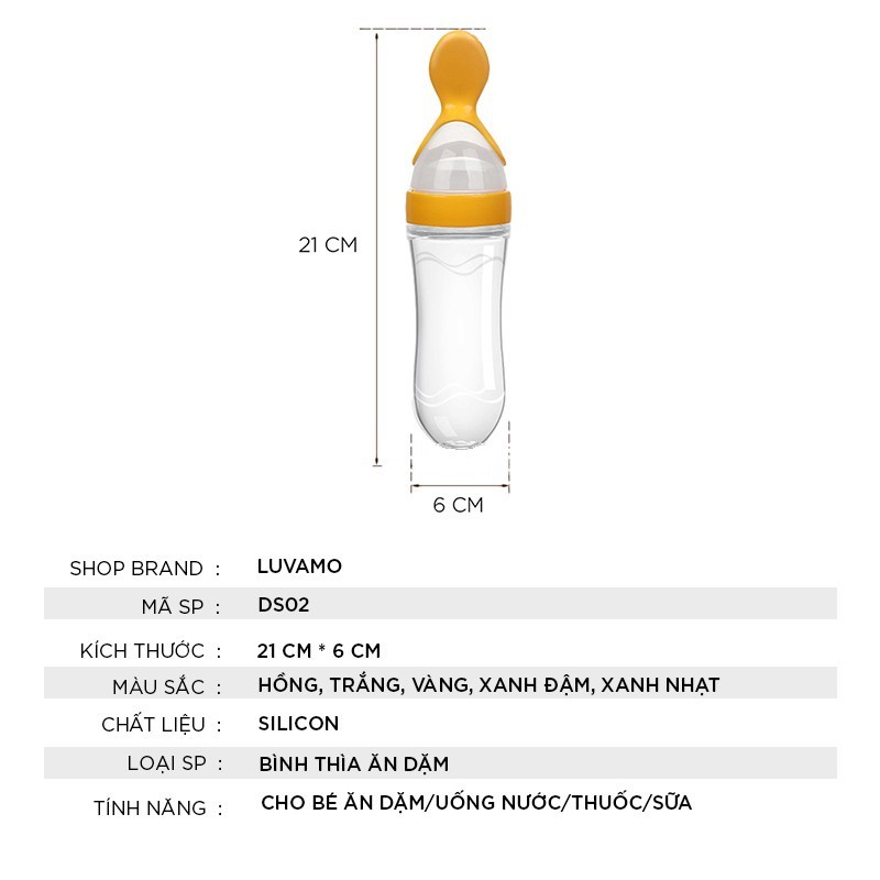 Bình thìa ăn dặm bón cháo đút bột uống sữa chất liệu silicon an toàn cao cấp DS02