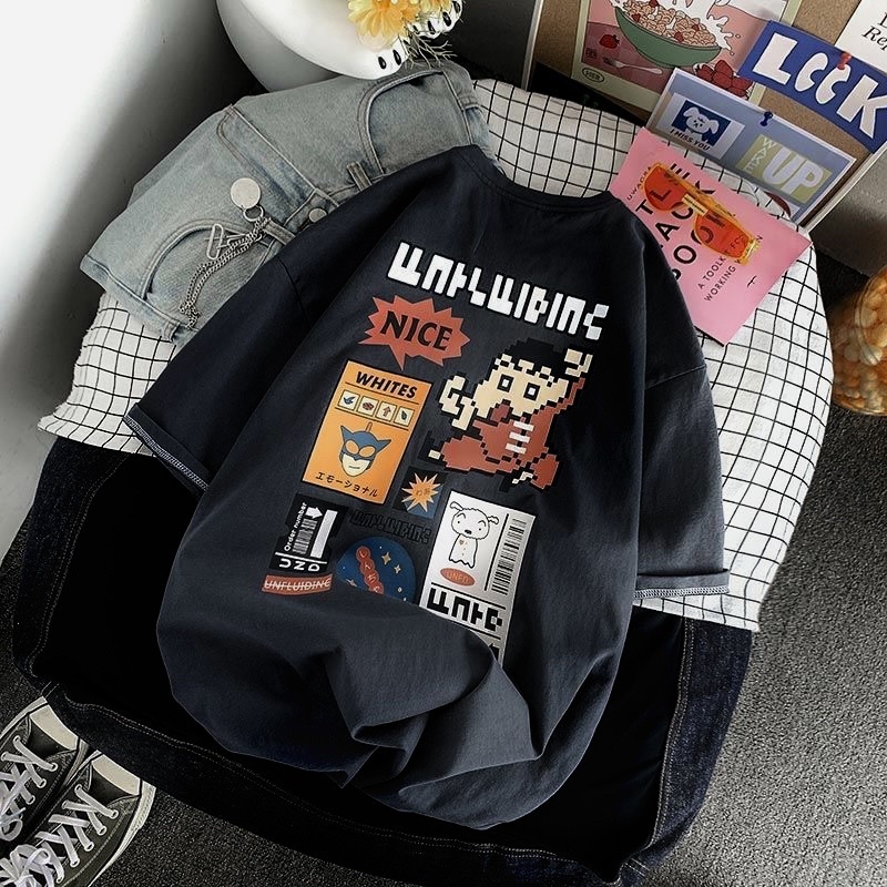 [CÓ ẢNH THẬT] Áo Thun Tay Lỡ Hình Shin Cute Form Rộng Unisex- Áo Phông Rộng Ulzzang