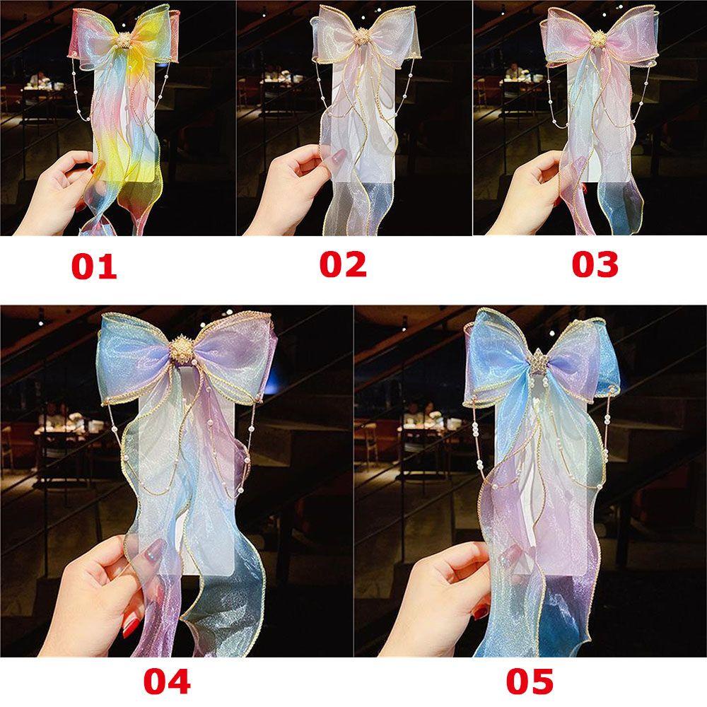 Kẹp Tóc Nơ Dài Màu Cầu Vồng Dễ Thương Cho Bé Gái