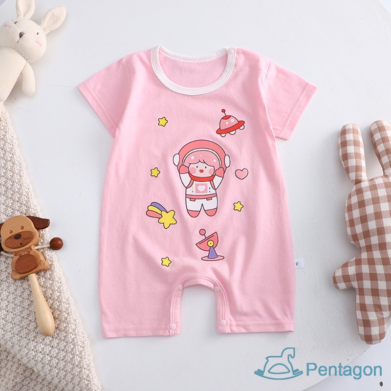 Bộ Áo Liền Quần Cotton Ngắn Tay In Họa Tiết Hoạt Hình Phong Cách Hàn Quốc Cho Bé