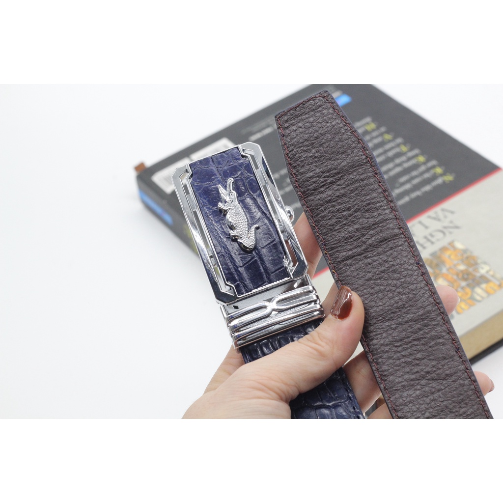 Thắt Lưng Nam - Dây Nịt Nam Da Cá Sấu Thật Mặt Khóa Trượt Cao cấp Sang Trọng Bản Liền Không Nối, BẢO HÀNH 12 THÁNG