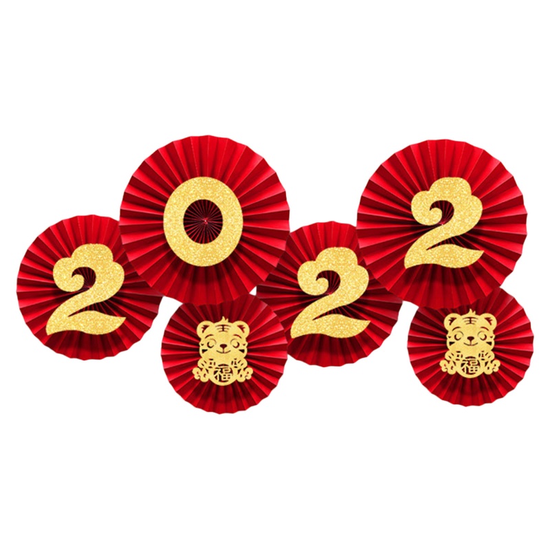 Bộ 6 quạt giấy treo tường trang trí năm mới 2022