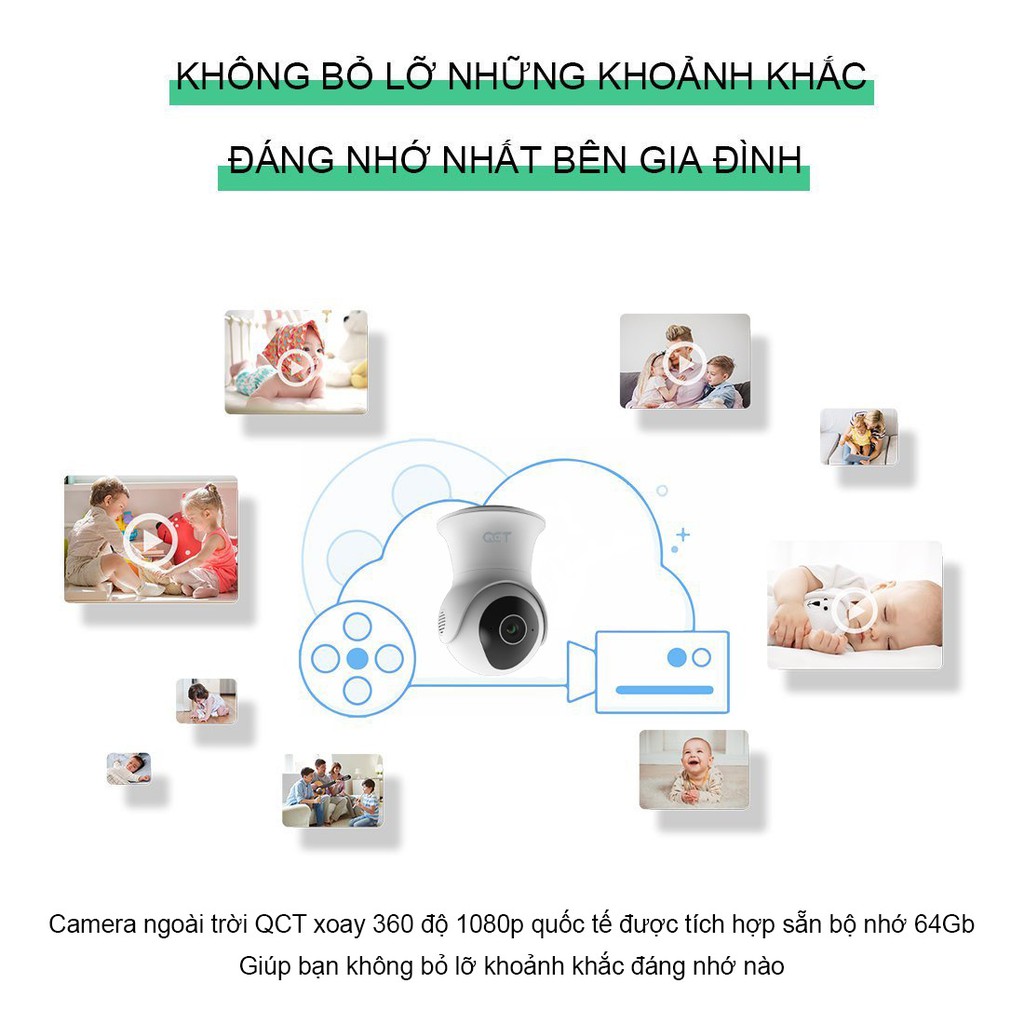 Camera ngoài trời thông minh QCT xoay 360 độ 2K quốc tế chống nước ip68