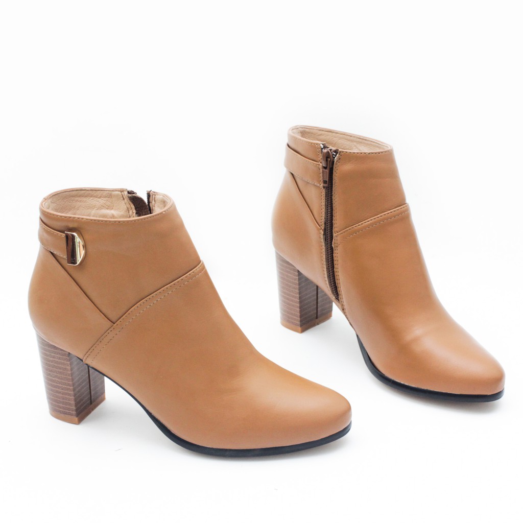 HOT Giày Boot Cao Gót 7cm Đế Vuông Da Bò Thật Màu Nâu Pixie P292 . . ĐẸP '