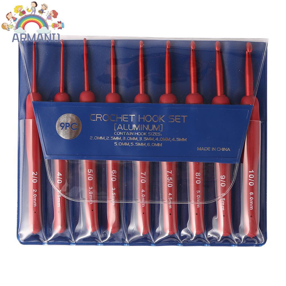 Bộ 9 kim móc len bằng nhôm với tay cầm bằng nhựa kích thước 2.0-6.0mm tiện lợi