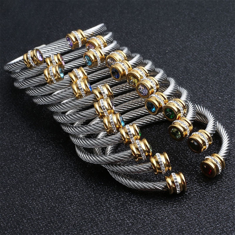 Vòng Tay Thép Titan Mạ Vàng 18K Đính Đá Zircon Không Gây Dị Ứng Thời Trang Cho Cặp Đôi