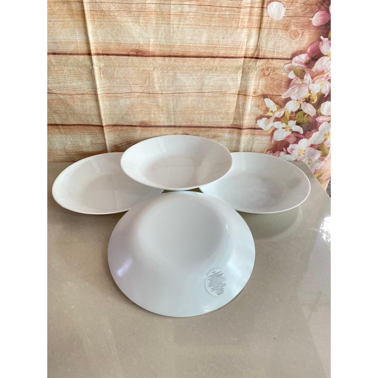 Bộ 4 dĩa trắng cạn lòng bằng sứ thuỷ tinh cao cấp 8.5in - 22cm