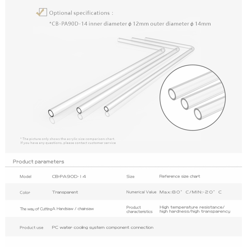 Bykski Ống Nối Trước Bằng acrylic Cứng Trong Suốt 90 Độ OD12 / 14 / 16mm 50 * 20cm CB-PA90D-12 / 14 / 16