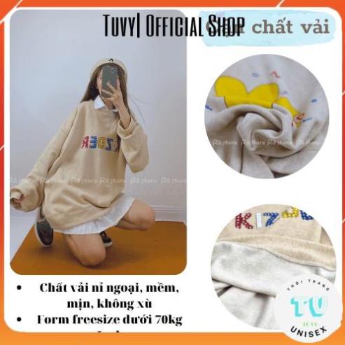 Sweater nữ TUVYSHOP áo nỉ nam nữ KIZDER chất nỉ ngoại mềm mịn không xù ấm áp tay bồng form rộng màu be