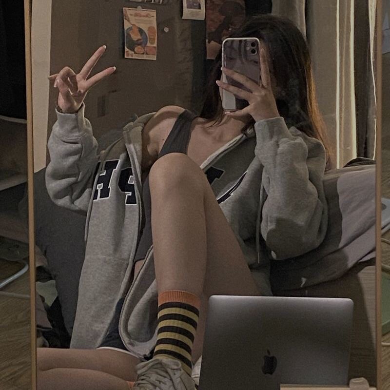 Áo khoác hoodie zip có mũ AHPH nỉ bông dáng rộng ulzzang