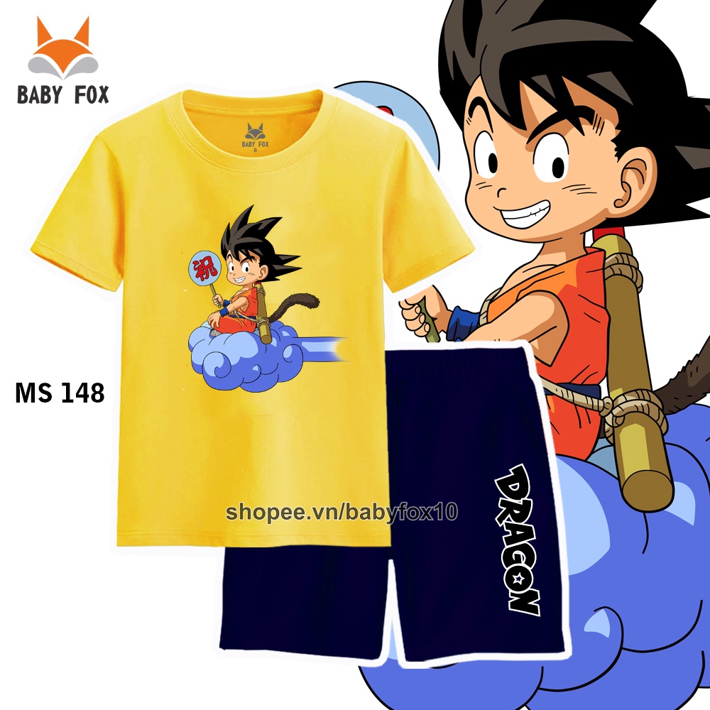 Bộ thun bé trai size nhí, trung, đại 100% cotton loại tốt, thương hiệu BABY FOX, hình Dragon Ball, Songoku j