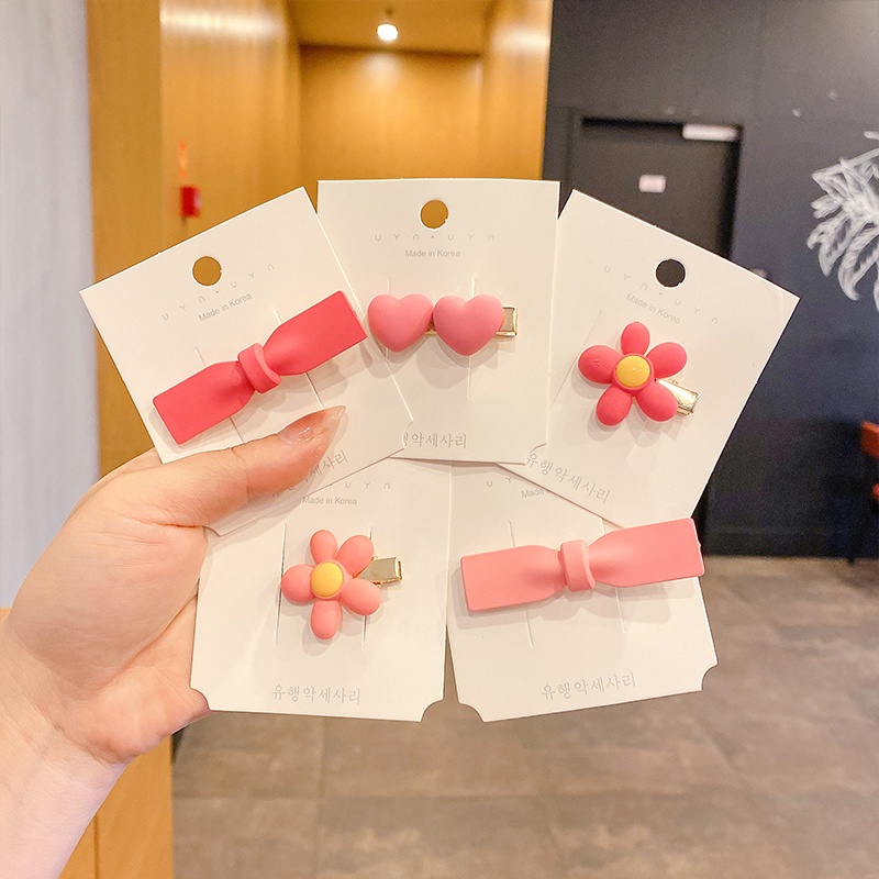 Kẹp Tóc Hình Nơ Màu Hồng Dễ Thương Phong Cách Hàn Quốc