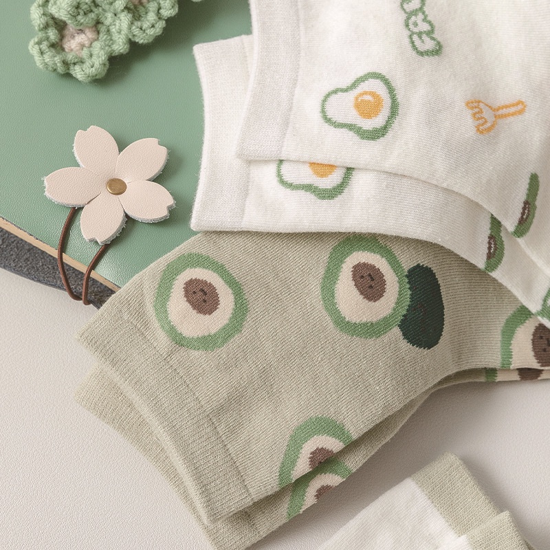 Tất vớ cổ ngắn Unisex phối màu xanh lá họa tiết trái bơ vớ cao cổ nam nữ phong cách Hàn Quốc cực kỳ dễ thương TD043