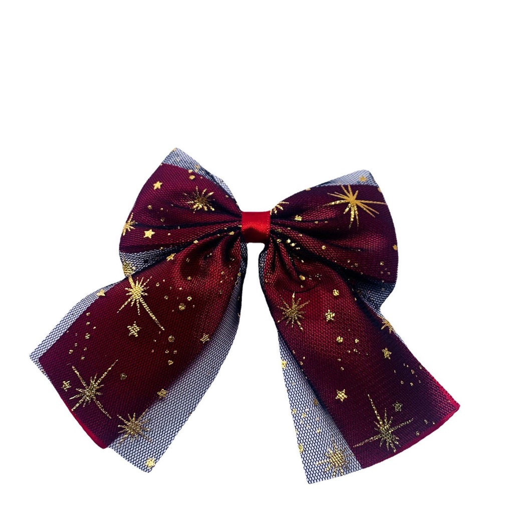 Kẹp nơ ren ánh kim màu đen và đỏ sang chảnh phong cách Hàn Quốc cho bạn gái - Selenshop