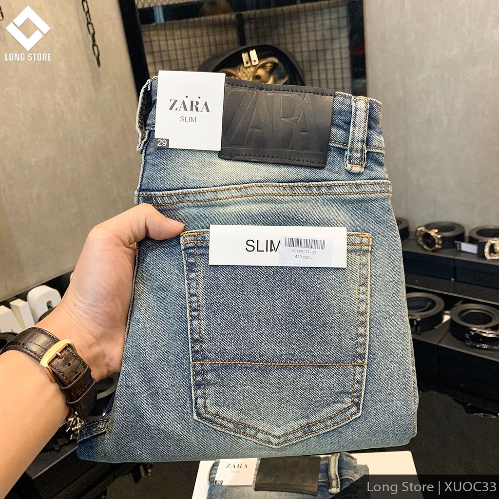 Quần jean nam rách xước cao cấp chất bò co giãn màu xanh nhạt bui ống đứng dáng ôm skinny LONGSTORE Xuoc33