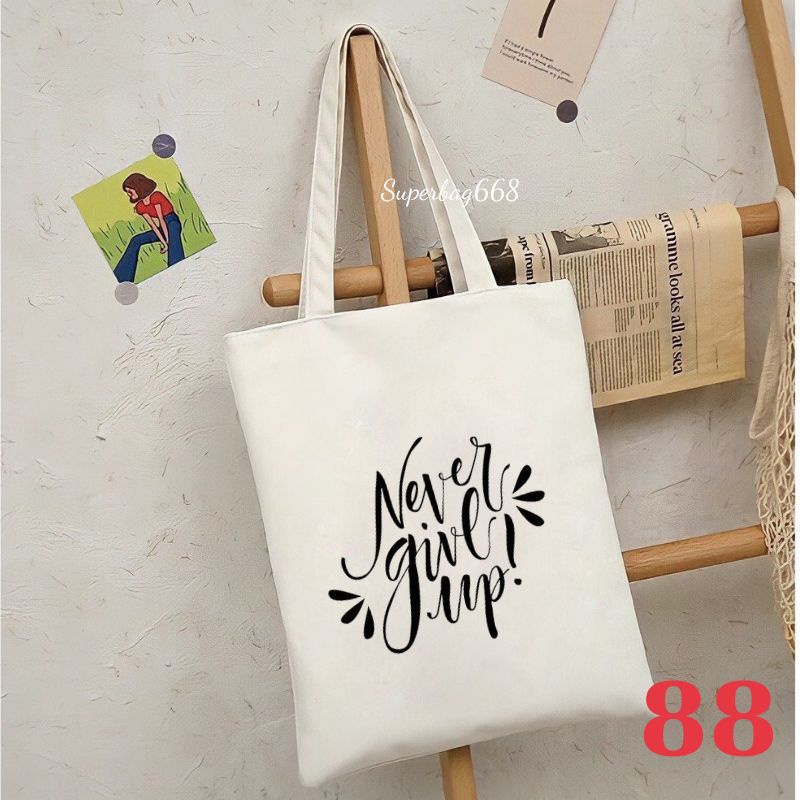 Túi tote vải canvas Hàn Quốc hoạ tiết chữ in sắc nét đựng vừa A4 laptop đi chơi đi học Superbag668 HQ215