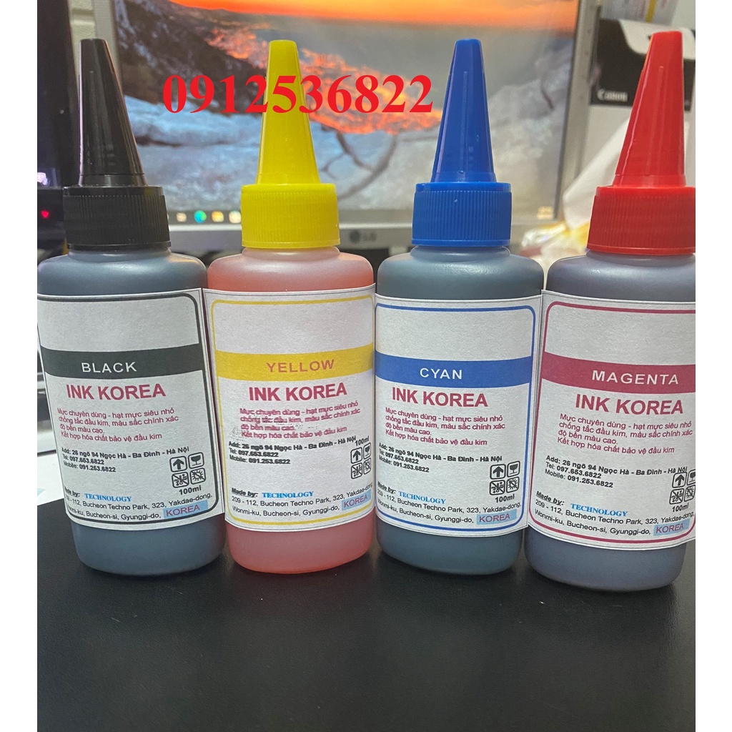 Bộ mực in cho máy in Canon 4 màu xanh,vàng,đen đỏ 100ml/1 màu