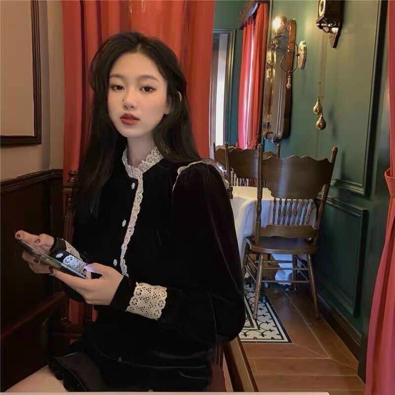 Áo nhung viền ren