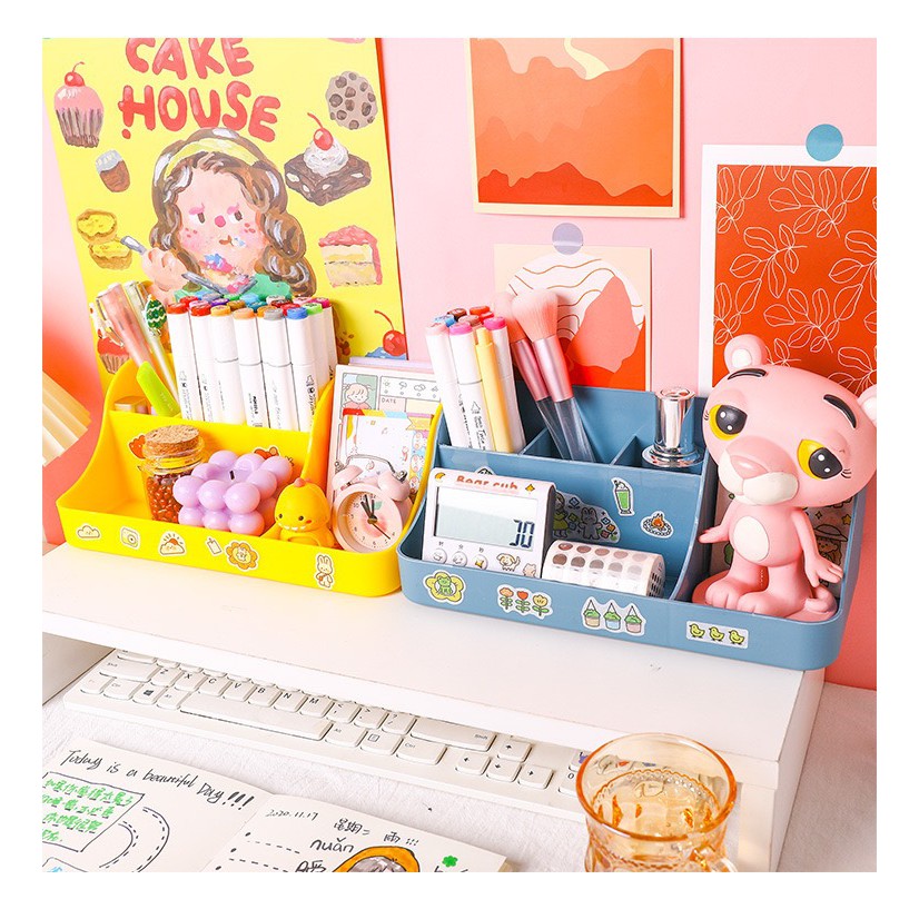 Hộp Đựng Đa Năng 2 Tầng (tặng kèm sticker dán) - 16x10 cm - Kệ bút mini