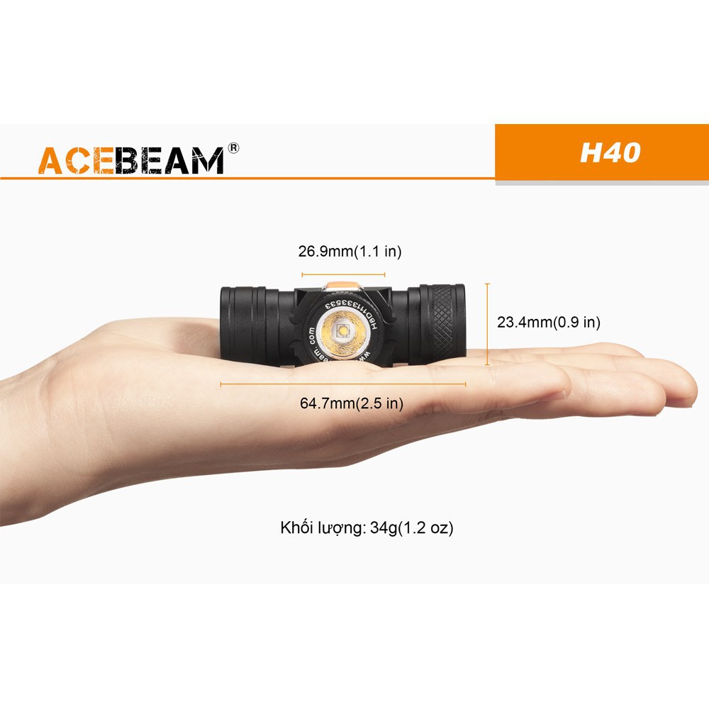 Đèn pin đội đầu ACEBEAM H40 độ sáng 1050lm chiếu xa 102m siêu nhỏ pin 14500 AA (kèm theo) Đèn &amp; Đèn pin