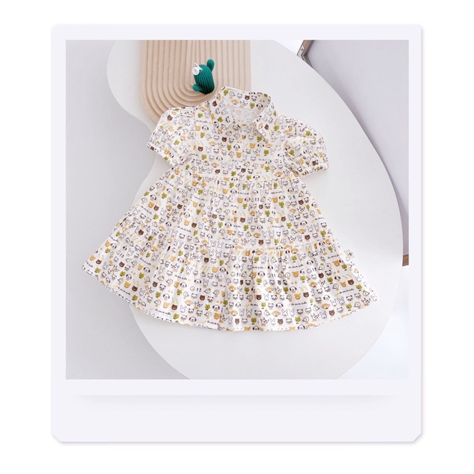 Váy gấu hoa cổ bẻ cho bé gái V4