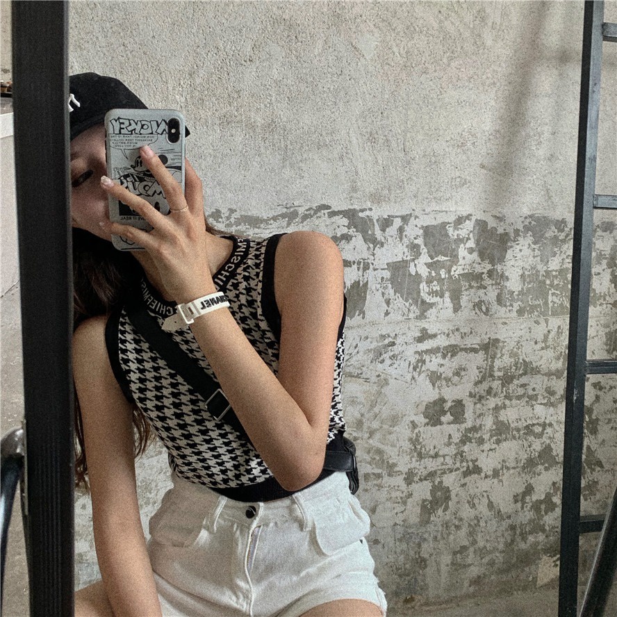 Áo len ZHELIHANGFEI vải dệt kim không tay thiết kế quyến rũ thời trang