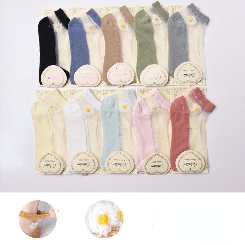 Bộ 5 Đôi Vớ Ren Trong Suốt Đính Hạt Ngọc Trai Thời Trang Xuân Hè Cho Nữ