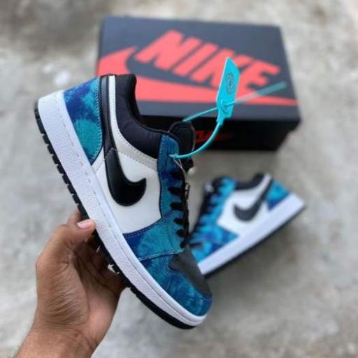 Giày thể thao Jordan 1 cổ thấp xanh loang, Giày sneaker JD1 Tie Dye Low Cổ thấp Full box bill + Tặng dây