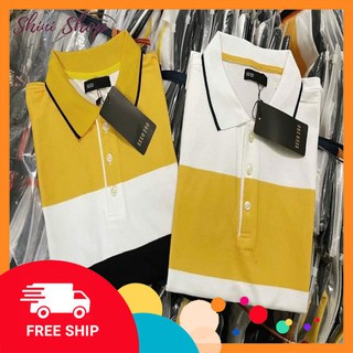 Áo phông có cổ polo phối 3 màu tone trắng đen cho nam