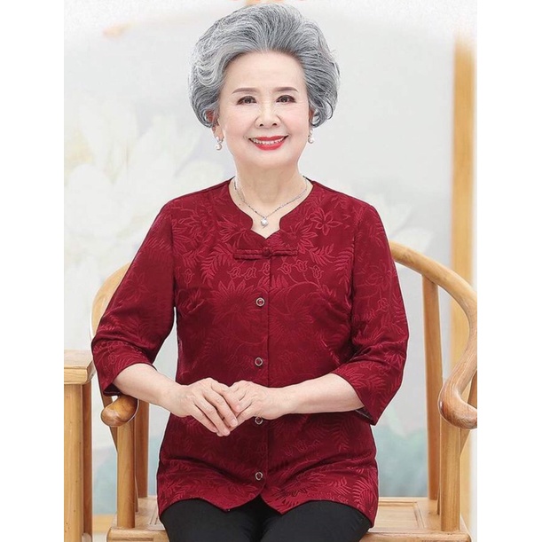 Áo kiểu trung niên hàng quảng châu cao cấp, thời trang trung niên cao tuổi cho bà và mẹ