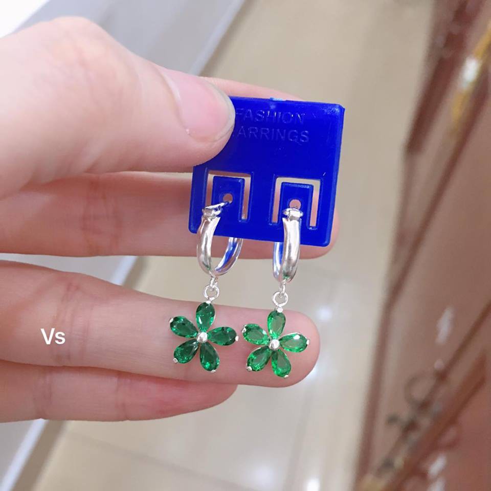 Hoa tai bé gái hình lá 5 cánh bạc ta