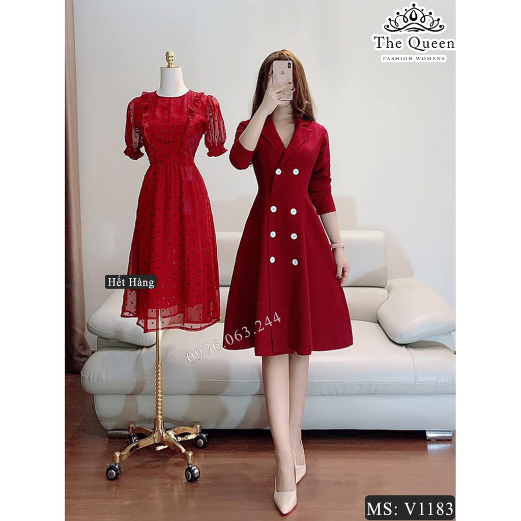 Váy xòe cổ vest sang trọng V1183 màu đỏ - The Queen Fashion